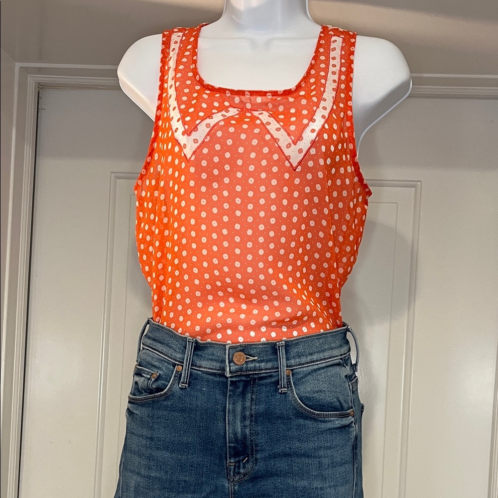 Robin K Sheer Orange Polka Dot Women's Top Size XS